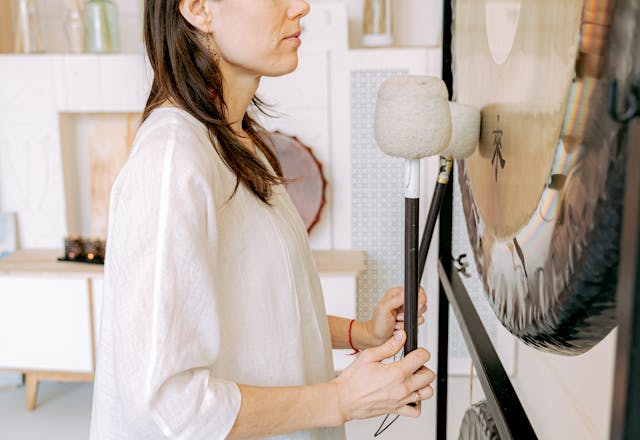 Gong bath meditation with large therapeutic gongs
