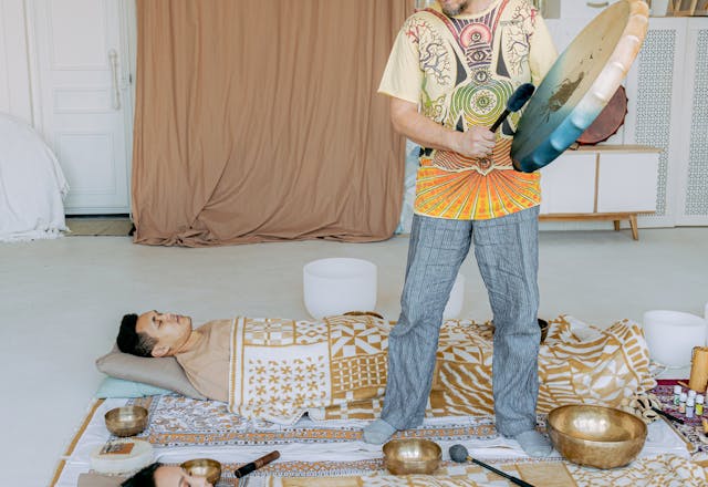 Group sound healing experience with multiple participants